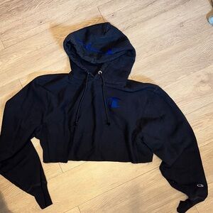Champion Black Hoodie with Blue Logo